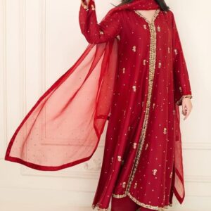 Radiant Red Woman Luxury Dress with Exquisite Zari Handwork😍