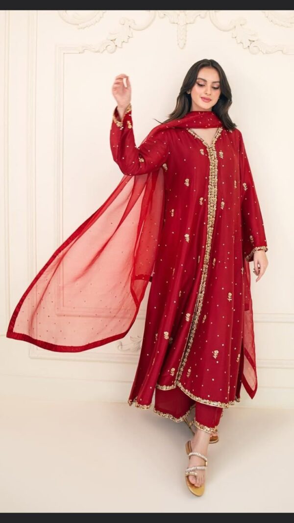 Radiant Red Woman Luxury Dress with Exquisite Zari Handwork😍
