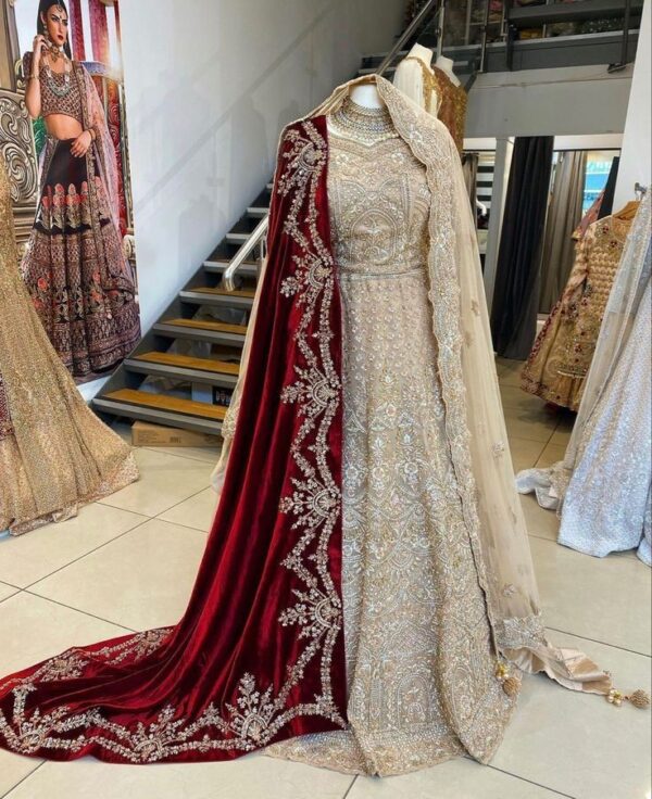Majestic Red & Skin Bridal Dress with Exquisite Hand Zari Work💃