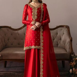 Regal Scarlet – Red Dress with Luxurious Golden Zari Hand Embroidery💫🌺