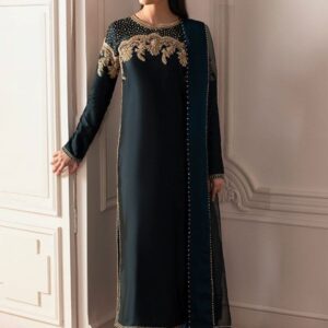 Emerald Majesty – Dark Green Dress with Exquisite Skin Zari Embroidery😍