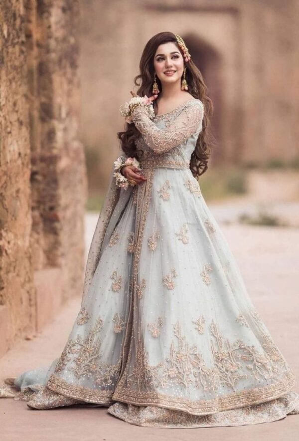 Pastel Blue Embellished Woman Bridal Lehenga – Elegant & Timeless - Image 2