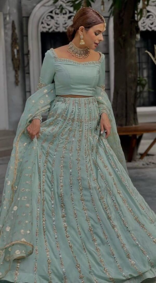 Embellished Lime Gray Bridal Lehenga – Handcrafted Luxury - Image 2
