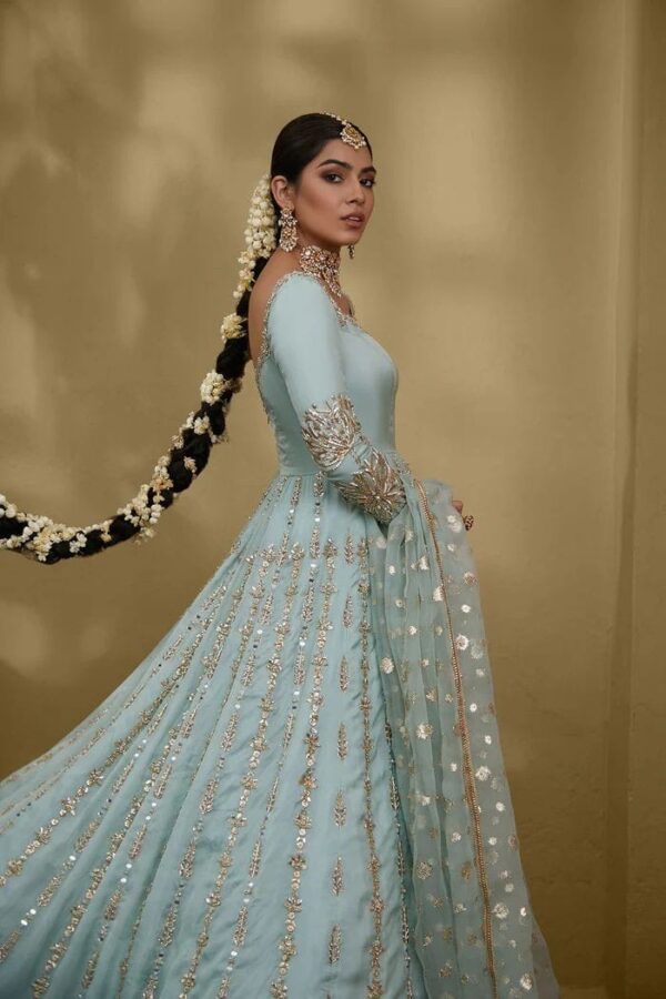 Embellished Lime Gray Bridal Lehenga – Handcrafted Luxury - Image 3