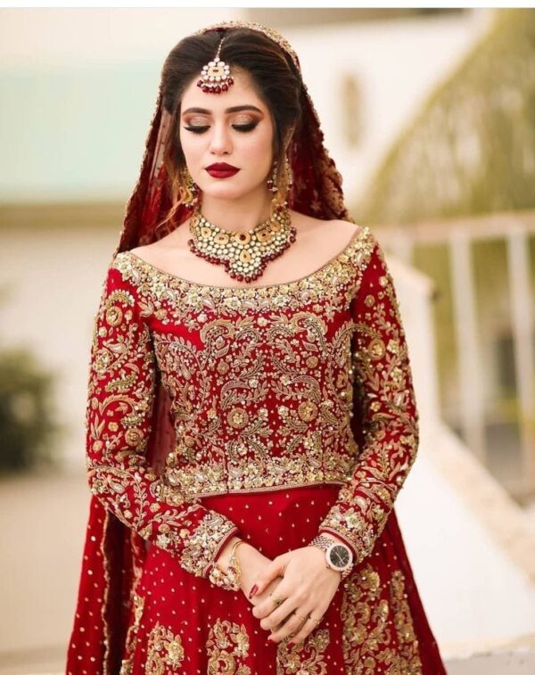Scarlet Elegance – Red Dress For Woman with Exquisite Skin Zari Embroidery😍💫🌺 - Image 2