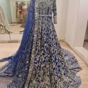 Royal Blue & Silver Embellished Bridal Gown For Ladies – Luxurious & Regal