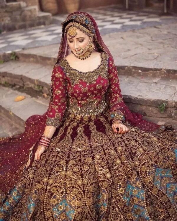 Royal Radiance – Red & Mehroon Dress with Luxurious Golden Zari Embroidery😍💫🌺 - Image 2